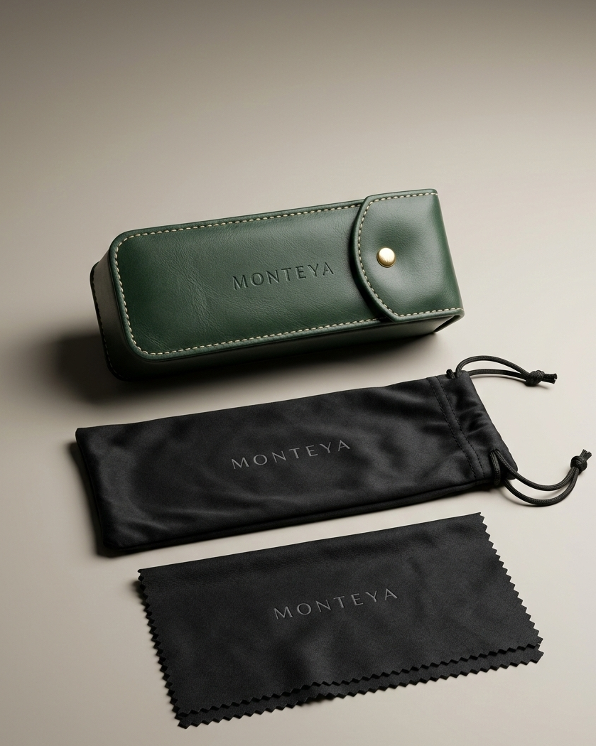 MONTEYA Exclusive Green Leather Case with black brandes pouch and black branded microfiber cloth for protection in style